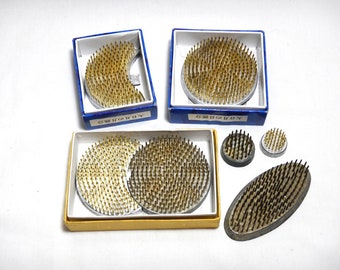 7pc Japanese Kenzans Metal Flower Frogs Brass Sun-Moons-Oval-Round Ikebana Floral Arranging Kado