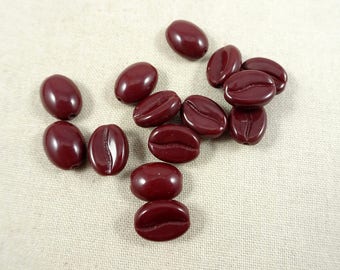 Coffee Bean Beads, Czech Glass Beads, Chestnut Brown Coffee Beans, 11x8mm Glass Coffee Beans, Burgundy Coffee Bean (MISC/RJ-3181) - Qty. 15