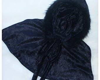 Fur Trim Hooded Crushed Velvet Capelet - ONE SIZE - Toddler/Child
