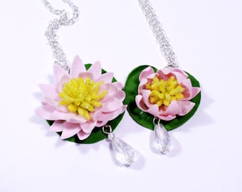 lotus necklace pink jewelry crystal polymer clay water lily flower jewelry daughter gift girlfriend fairy necklace minimalist necklace FJ52