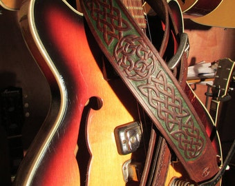 Custom Hand Tooled Leather Celtic Guitar Strap, 2 1/2" Wide, Adjustable Made To Order