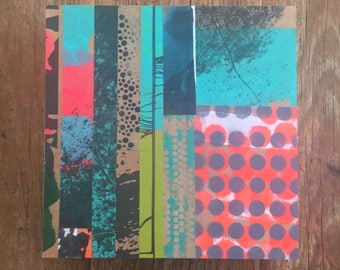 8x8 one-of-a-kind collage made from hand made papers on wooden panel
