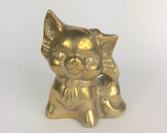 Vintage Solid Brass Cat Bank