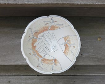 Secrets in The Seeds, Ceramic Art Bowl White Pink and Gold Woodland One of a Kind Home Decor, Handmade Artisan Pottery by Licia Lucas Pfadt