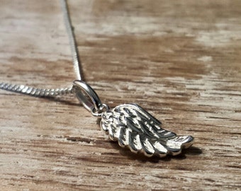 Sterling Silver Angel Wing Necklace - 16 inch Curb Chain