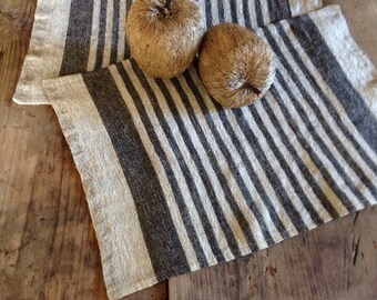 Linen placemats, set of 6 linen placemats, striped placemats, rustic placemats, country placemats, natural placemats by Linenbee