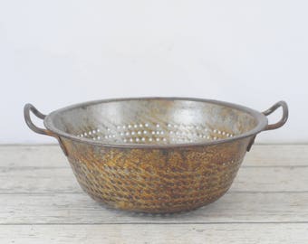 Vintage Large Metal Colander Industrial Restaurant Kitchen Colander