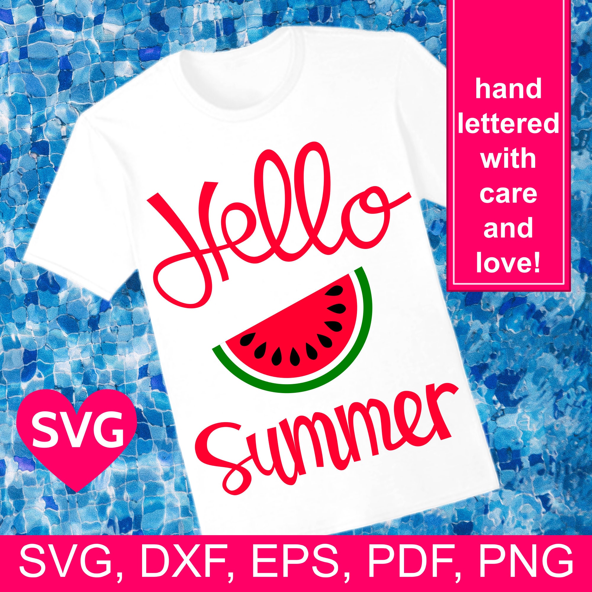 Download Hello Summer with Watermelon SVG file for Cricut and Silhouette and printable clipart to make a ...