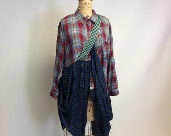 Mixed Plaid Asymmetrical Rayon Tunic XXL