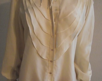 Vintage Blouse Cream by it's Gailord ruffle top Medium