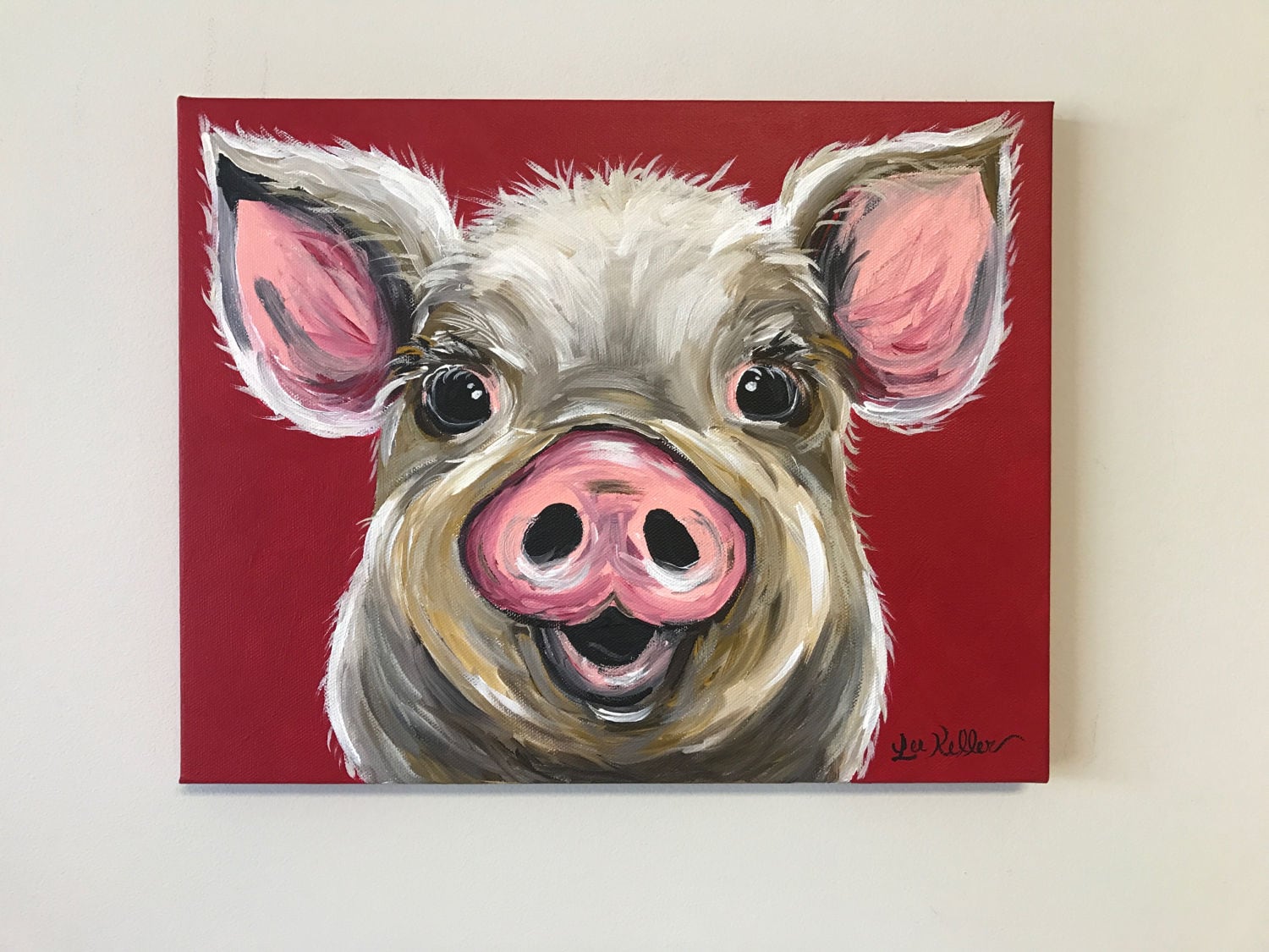 Canvas Pig art print from original canvas painting colorful