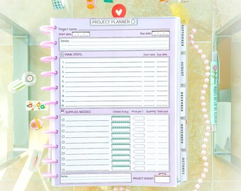 Project Planner Big Happy Planner Printable 8.5 x 11 Purple Planner Letter Size PDF Goals Projects Steps Tracker Yearly Projects Binder