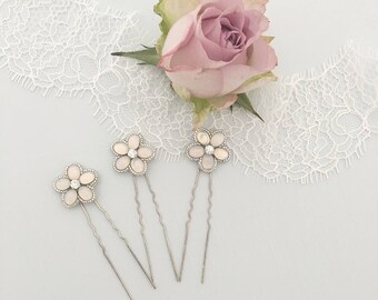 Opal silver flower wedding hair pins, Flower wedding hair pins, Opal wedding hair pins, Silver flower hair pins, Floral hair pins