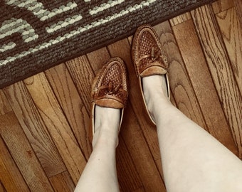 80s Woven Loafers Slip On Casual Basketweave Genuine Leather Women's 8 1/2 or Euro 39