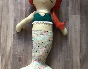 Ready to Ship Mermaid Doll- Rag Doll, Handmade Doll, Pretend Play, Mermaid