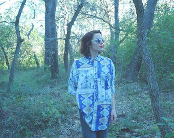 Shirt pattern french Vintage 1980's 80s 90 s s blue