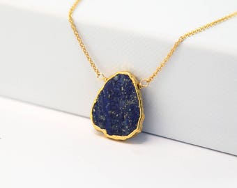 Lapis Lazuli Necklace, September Birthstone, Gemstone Slice Pendant Necklace, Layered Necklaces, Gold Necklace, Boho Jewelry, Birthday Gift