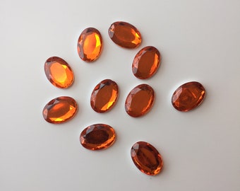 Vintage acrylic lucite faceted cabochon - Orange - 18x25mm oval - 10 pieces
