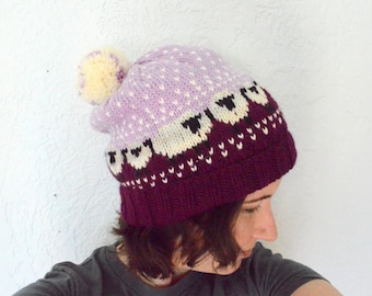 Adorable Knit Purple Sheep Hat