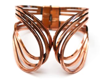 Renoir Copper Bangle Hinged Bracelet wide wire Scroll Rhythm bangle cuff Mid century Mod
