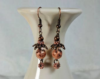 Copper Earrings, Copper Dangles, Sparkly Dangles, Shades of Copper, Bright Copper Earrings, Antique Copper, Lightweight Dangles