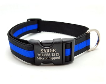 Layered Stripe Laser Personalized Dog Collar - THIN BLUE LINE