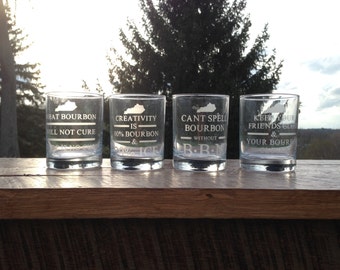 Etched Bourbon Glass with Bourbon Quote