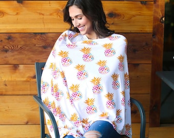 Pineapple Print 3 in 1 Multi-function Women Nursing Cover, Baby Car Seat Canopy Cover, Scarf Maternity Top
