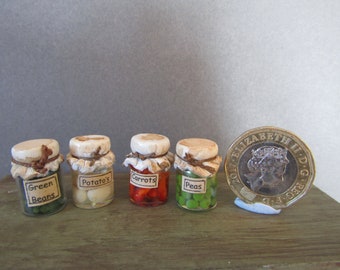 4 jars of preserved vegetables 12th scale miniatures by KastleKelm Miniatures