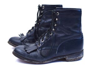 Midnight Blue Lacer Boots, Packer Boots with Kiltie, Women's Size 5 1/2