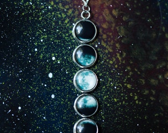 Moon Phase Necklace - Lunar Pendant - Outer Space Galaxy Jewelry - Moonphase, New Age, Luna, Celestial, Science Gift IFLS, Wedding