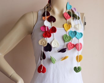 Heart Scarf-Heart Lariat Scarf-Valentine Scarf-Lariat Necklace Scarf-Heart Crochet Scarf