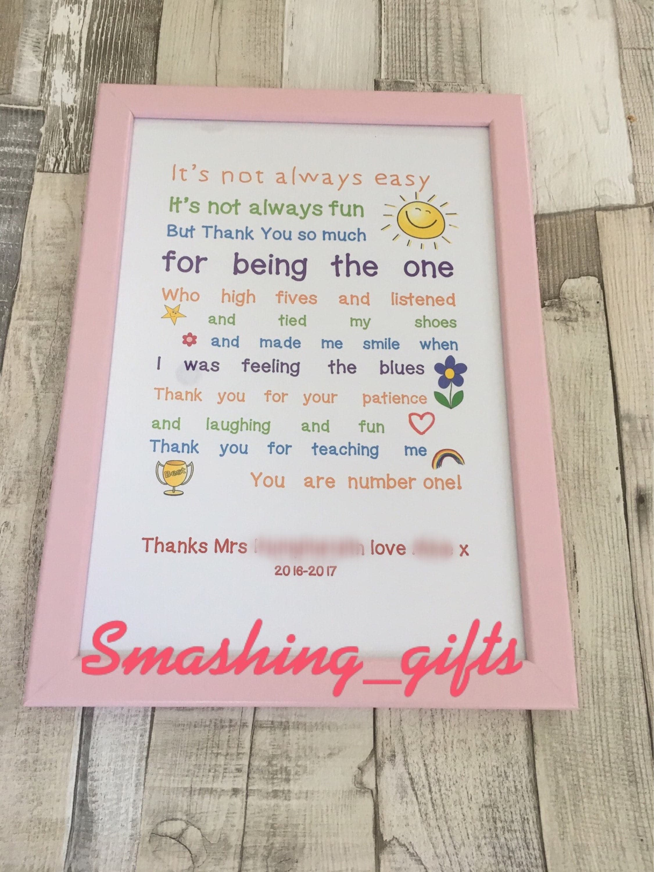 Teacher nursery childminder thank you appreciation printed
