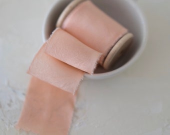PEACH - Hand Dyed Habotai Silk Ribbon - 0.5, 1.5 and 2.5 inches width - 2.5 or 5 metres - wedding bouquet, invitations, weddings