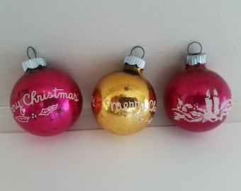 Three (3) Vintage 2" Glass Christmas Ornaments