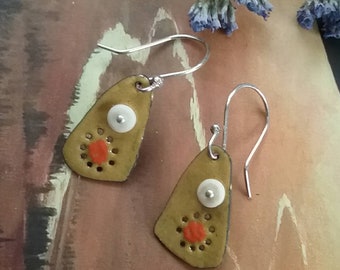 Gold torch fired enamel earrings