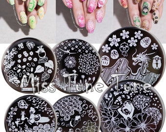 12pcs/Set Nail Stamping Plates Template Japanese Animation Flower Garden Pattern Image Small Size