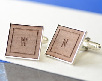 Personalised Classic Initial Cufflinks - Monogrammed Cufflinks - Father's Day Gift - Wooden Cufflinks - New Dad Gift - 5th Anniversary Gift