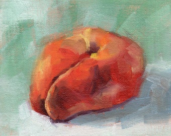 Apricot painting, small oil painting, fruit painting, wall decor, food art, kitchen art by Marlene Lee Art