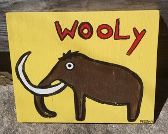 Woolly Mammoth Painting Outsider Art Kids Room Decor Art for Baby Nursery Mammoth Fans Collector 12"x10"