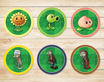 Printable Plants vs Zombies Cupcake Toppers Original // Plants vs Zombies Stickers // Plants vs Zombies Party // Plants vs ZombiesFavors PVZ