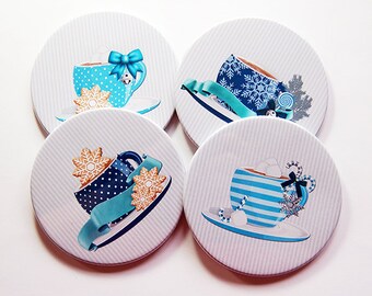 Christmas Coasters, Christmas Decor, Coasters, Hostess Gift, Set of Coasters, Stocking Stuffer, blue, Tea Coasters, Coffee Coasters (5247)