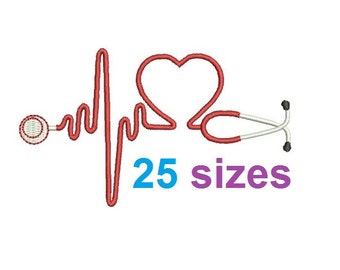 Heart Stethoscope Embroidery Design, Nurse Fill Embroidery Design Instant Download ER1031F1