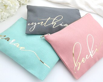 Personalized Monogram Makeup Bag - Cursive Script CUSTOM NAME Teal Blush Pink Gray Make Up Bag - Best Friend Gift, Bridesmaid Gift