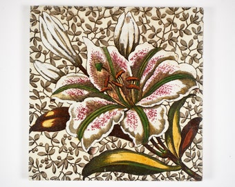 Antique 1890s Victorian Thomas Boote large lily pottery tile
