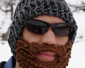bearded lumberjack hat black and gray, The Original Beard Beanie, crochet beard hat, crochet beard beanie, crochet mustache hat, knit beard