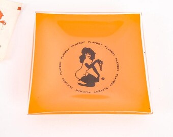 Vintage Playboy Club Glass Tip Tray/Advertising Tray or Ashtray; Vintage Playboy; Playboy Bunny; Playboy Club; Playboy Key Club