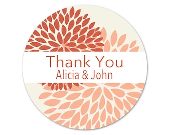 Personalized Thank You Stickers - Mums - Wedding Favor Labels - Flowers Wedding Stickers - Favor Labels - Choose Your Colors