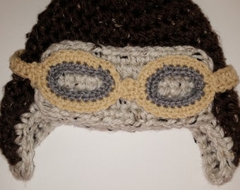 Aviator Crochet Hat with Removable Goggles