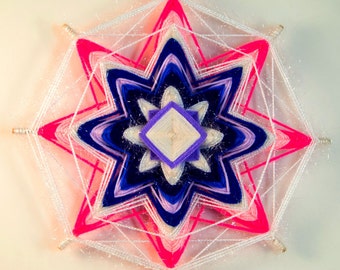 Handmade woven yarn mandala ~ god's eye, ojos de dios, the eye of god, pink mandala, white mandala, OOAK_snowflake decor